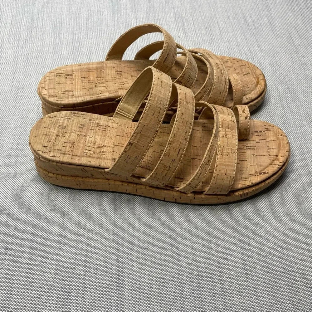 Kork’s Platform Leather & Cork Toe Loop Maya Strappy Round Tie Wedge Sandals - Picture 10 of 11